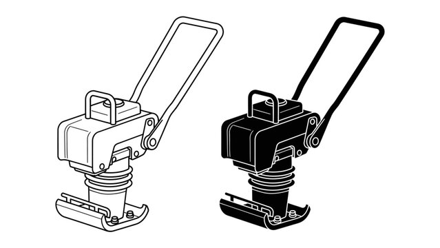 Tamping Rammer: Two stylized illustrations of a tamping rammer, one in outline and one in solid black, showcasing the design and function of this compaction tool.