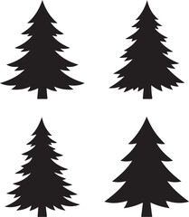 Obraz premium Pine tree silhouette set, 4 evergreen conifer icons, fir vector isolated on Transparent Background