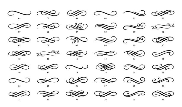 Elegant Decorative Flourish Divider Collection with Vintage Swirls Ornamental Curls and Border Design Elements