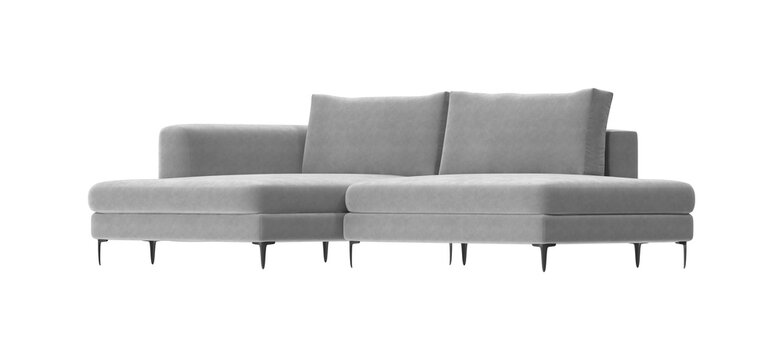 Modern gray sectional sofa with plush cushions and sleek black legs