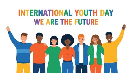 Fototapeta premium International youth day concept with diverse young adults standing together as a team diversity inclusion community generation students together cheerful multicultural togetherness