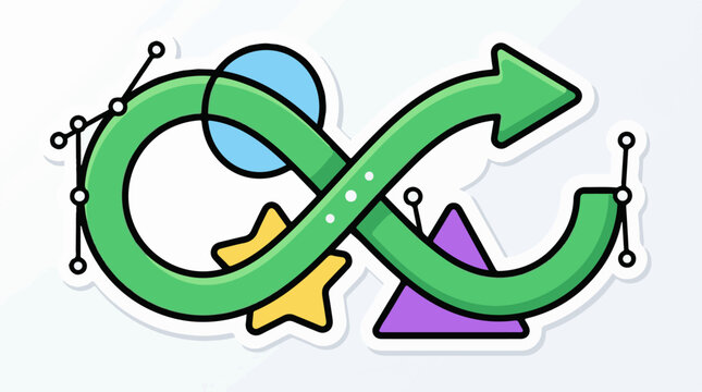 A colorful illustration of an infinity symbol with an arrow