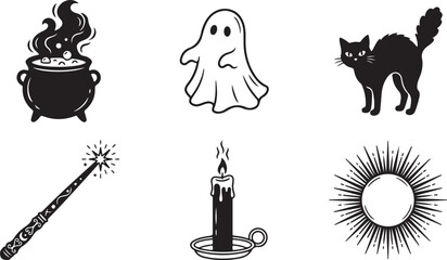 Mystical Halloween icons, black magic vector set, occult symbols isolated on Transparent Background © Rana