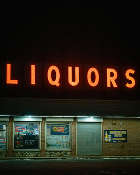 Crazy Andy Liquor Store neon sign at night, Springfield, Massachusetts