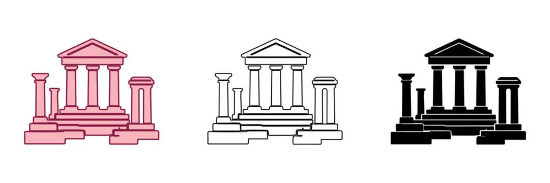 Elegant architectural icons featuring classic columns and pediments