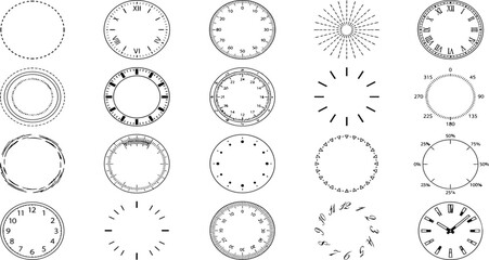 Circular Dash Scale and Clock Markings Vector Set © Aditya