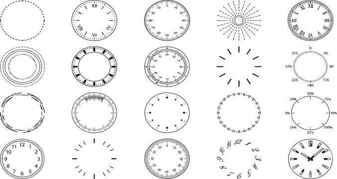 Circular Dash Scale and Clock Markings Vector Set