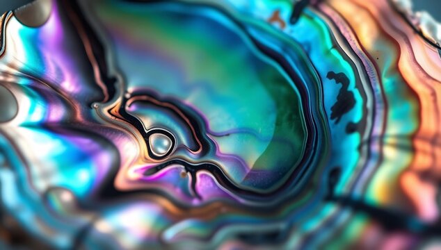 Macro view of iridescent abalone shell interior texture