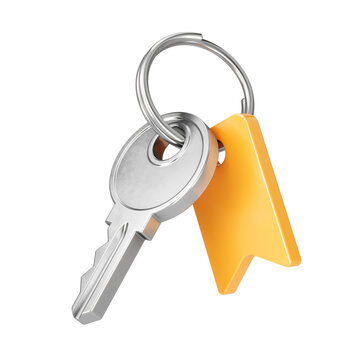 3d key icon with key ring and key tag isolated. 3d illustration