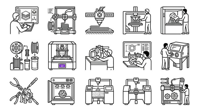 Professional Additive Manufacturing and Post Processing Icons