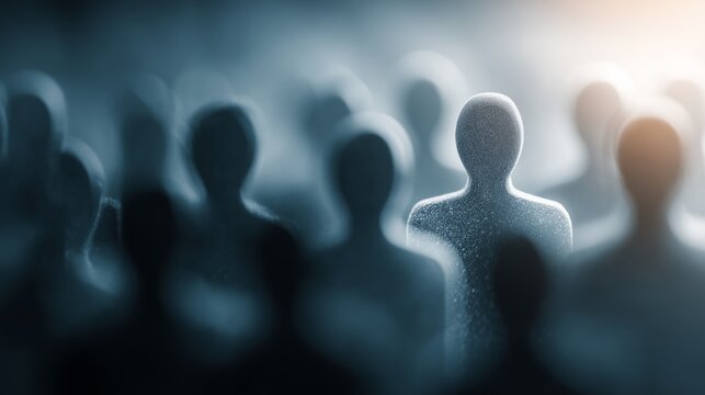 Glowing Human Figure Standing Out From the Crowd Representing Talent Acquisition and Unique Leadership, Individuality, Human Resources, Career Success, Outstanding Potential