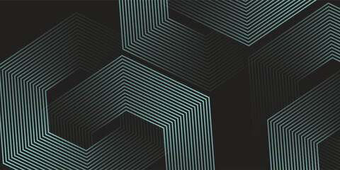 Dynamic turquoise neon hexagonal lines form a striking geometric pattern on a black background, evoking modern technology, futuristic design, and digital aesthetics © Ismatil