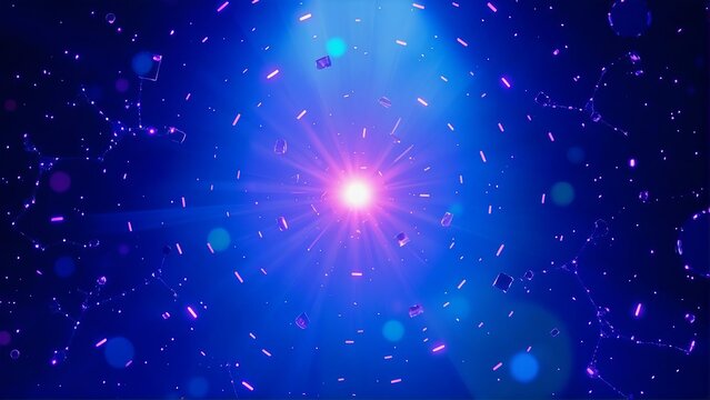 3D particle blast galaxy illustration, featuring an explosive big bang nebula cloud burst.