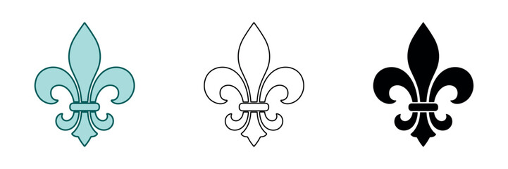 Collection of three fleur de lis symbols in different styles and colors © Ophelia