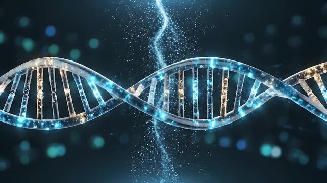 Abstract visual of a glowing DNA double helix experiencing an energetic split, representing genetic mutation, scientific research, and advanced biotechnology concepts