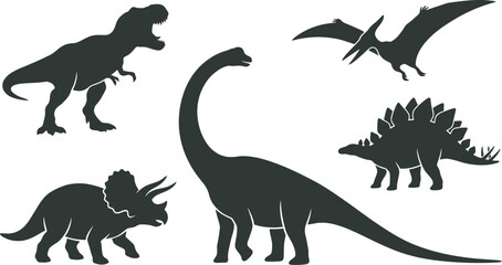 Tyrannosaurus Rex Dinosaur Silhouette Vector Set Black Prehistoric Reptile Creature Illustration for Tattoo Design Fantasy Wildlife Cartoon Art Collection © BipashaSketches 