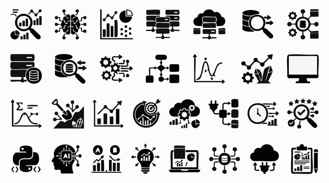 Data Analysis, Artificial Intelligence and Machine Learning Icons Set