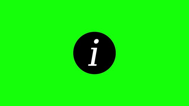 Information circle icon looping animation on green background. Info help, desk idea, desk support, about sign symbol animation. User interface meta data button animation with alpha channel