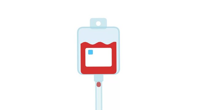 Animated medical blood bag donation dripping red fluid during transfusion