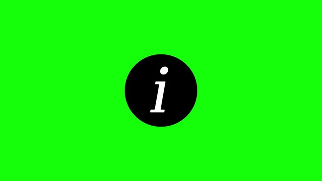 Information circle icon looping animation on green background. Info help, desk idea, desk support, about sign symbol animation. User interface meta data button animation with alpha channel