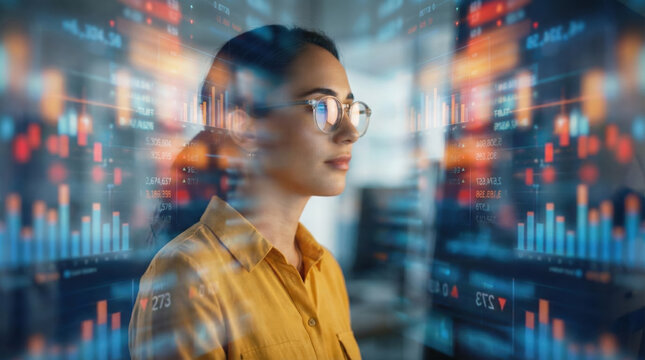 Professional Analyst Interacting with Immersive Virtual Data Screens and Real-Time Information Flow