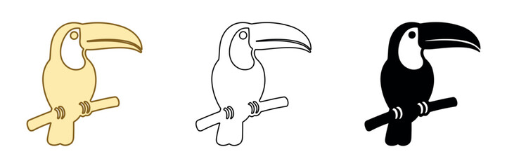 Fototapeta premium Three toucan icons in different styles: outline, filled, and silhouette