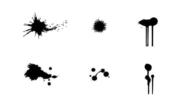 Ink Splatter Set on White Background, Grunge Paint Stains and Droplets for Abstract Design and Creative Projects