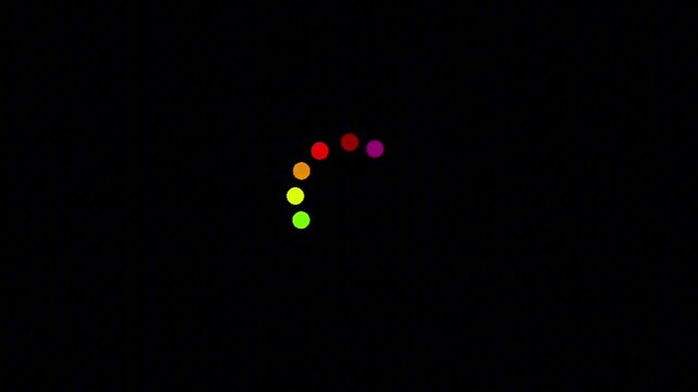 Vibrant spectrum of glowing dots forming a dynamic digital loading indicator, symbolizing active progress and anticipation within a technological interface