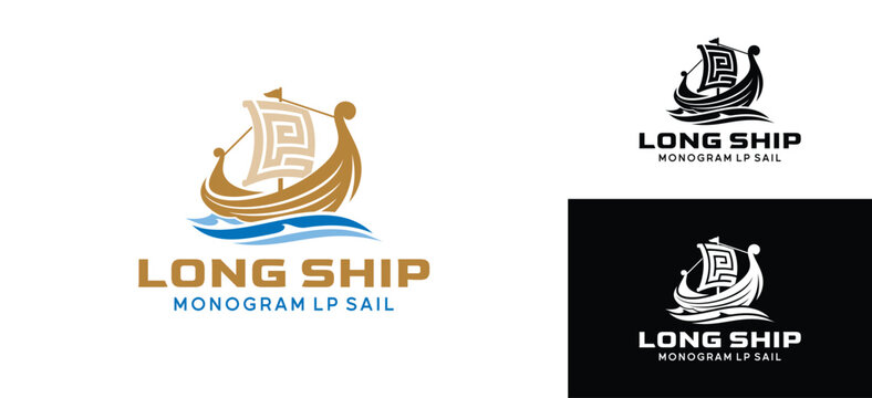 Minimal Viking Longship Logo with LP Monogram Sail for Maritime Business Branding