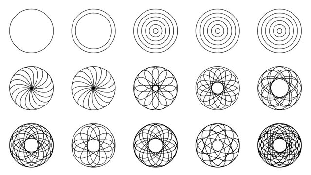 Circles Arranged in a 5x3 Grid with Varying Patterns and Complexity Featuring Circle, Pattern, Design with Illustration