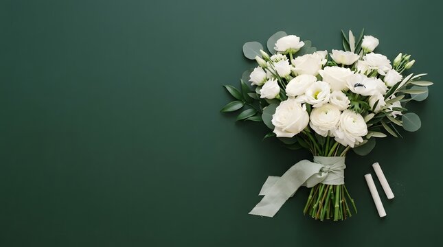 Happy teachers day bouquet white flowers and chalk on green background for educators appreciation