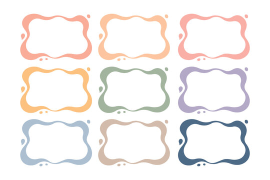 Abstract minimalist background with colorful wavy layered shapes and retro pastel fluid lines on beige backdrop