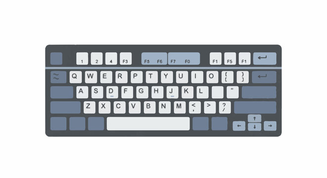 Stylized digital illustration of a QWERTY computer keyboard with muted blue and white keys