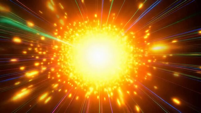 Neon Particle Explosion Impacting Luminous Barrier