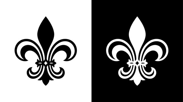 Fleur-de-lis symbol displayed in high contrast black and white for versatile graphic design backgrounds.