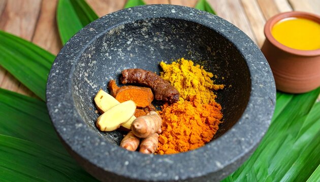 Traditional Cobek Mortar with Jamu Kunyit Asam