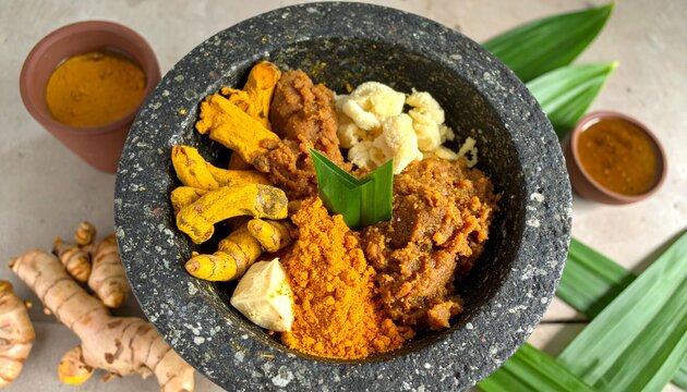 Traditional Cobek Mortar with Jamu Kunyit Asam
