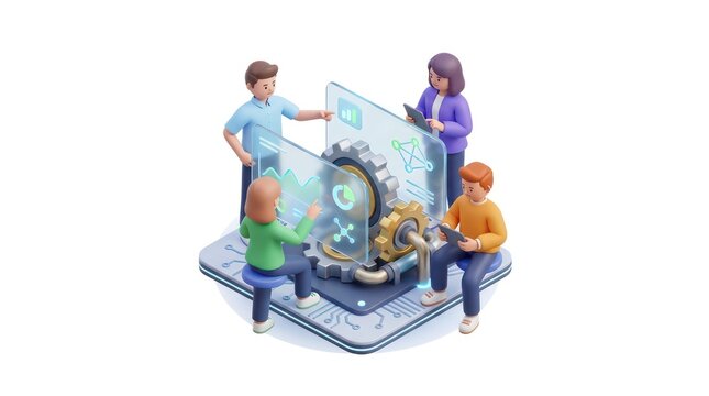 People working on large screen technology.
