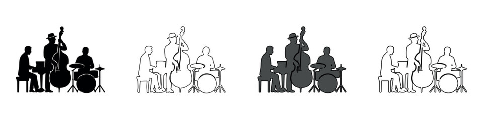 Jazz trio performing live music with piano, upright bass, and drums © Ophelia