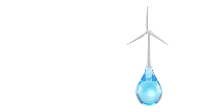 3D Wind Turbine in Water Drop Isolated on Transparent Background