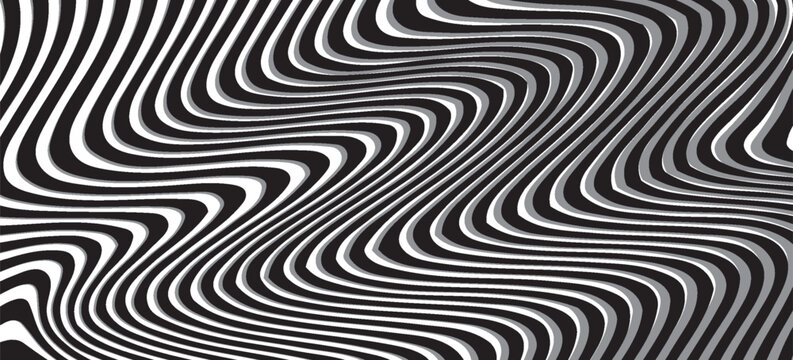 Wavy Lines Striped Pattern for Abstract Black and White Textured Background. Vector Art.
