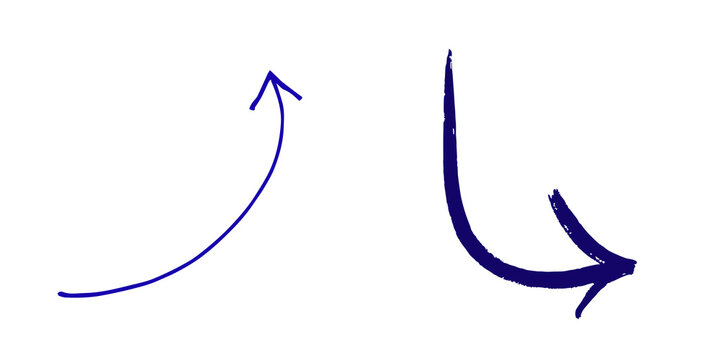 Hand drawn arrows pointing up and down isolated on transparent background
