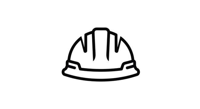 Minimalist hard hat helmet outline icon isolated on white background, safety first construction industry symbol.