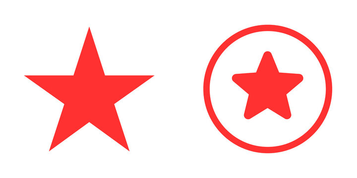 Red star icon and star in circle isolated on transparent background