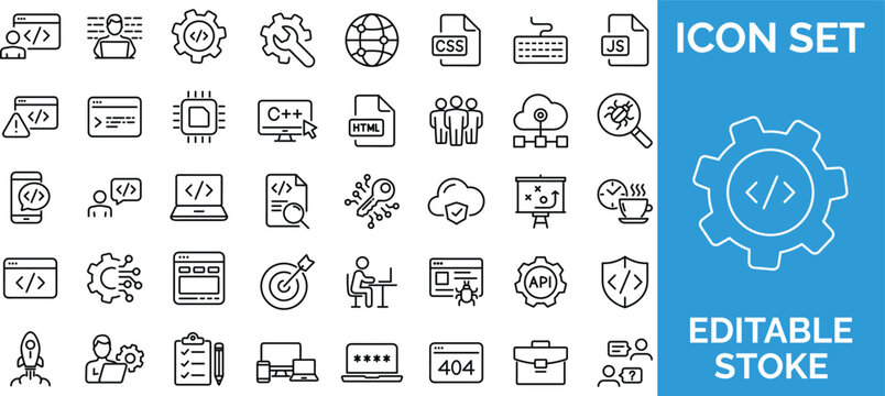 Set of line icons for programming development and software engineering.