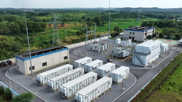 Outdoor energy storage substation, green new energy facility amid hills