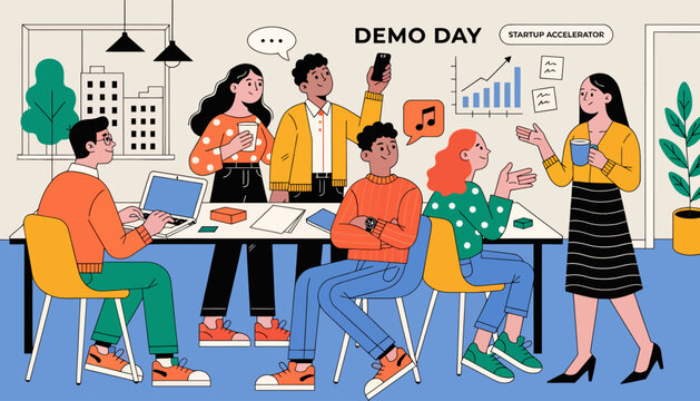 Business team, office meeting, presentation, collaboration, demo day