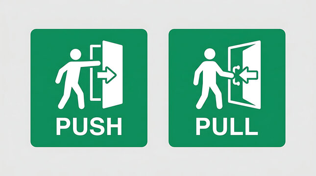 Push and pull directional signs in green