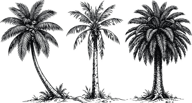 Palm tree sketches vintage hand drawn tropical botanical illustration
