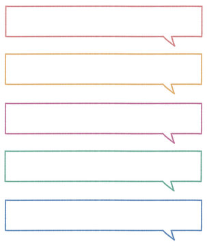 Colorful long rectangular speech bubbles set with hand drawn texture